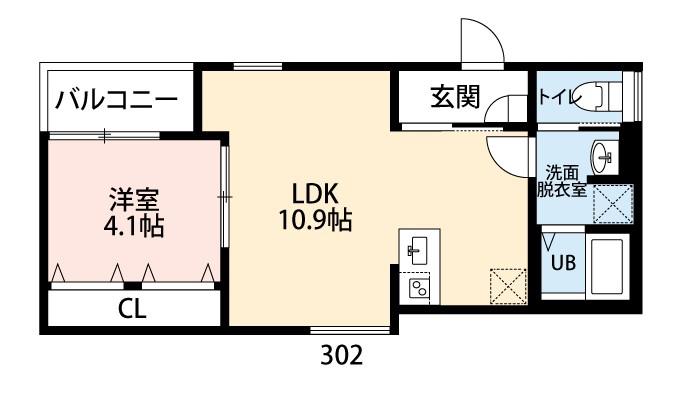 CRECIA花咲(1LDK/3階)の間取り写真
