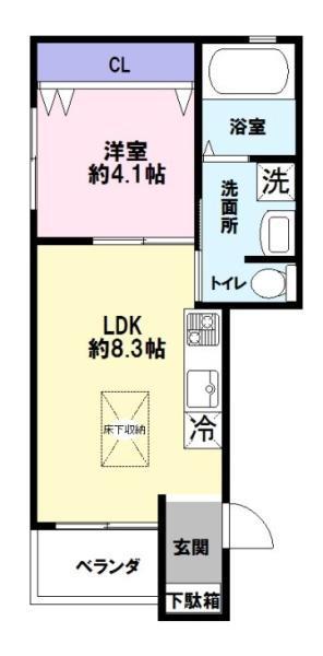 上沢フラット(1LDK/3階)の間取り写真