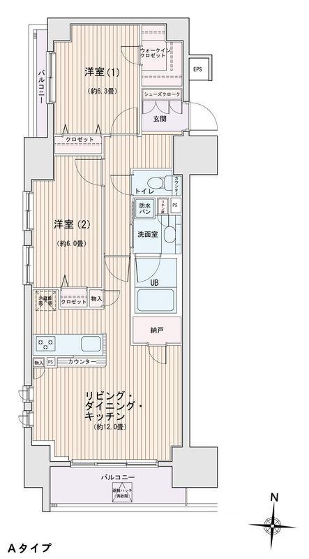 エスティメゾン錦糸町II(2LDK/12階)の間取り写真