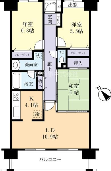 ハーモニータウン新取手 壱番館(3LDK/8階)の間取り写真