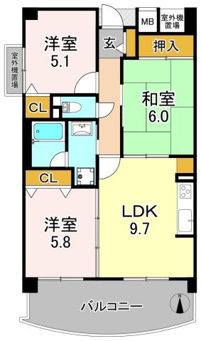 シェルブラン(3LDK/6階)の間取り写真