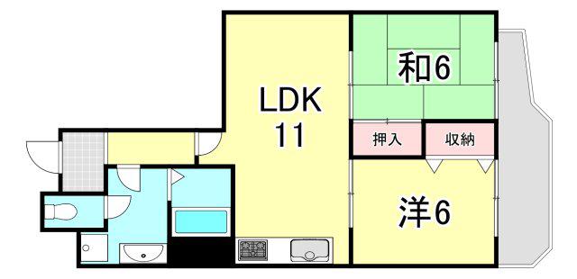 岡本センチュリーマンション(2LDK/5階)の間取り写真