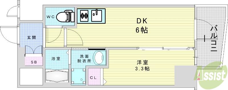 エステムコート大阪グラビティ(1DK/7階)の間取り写真