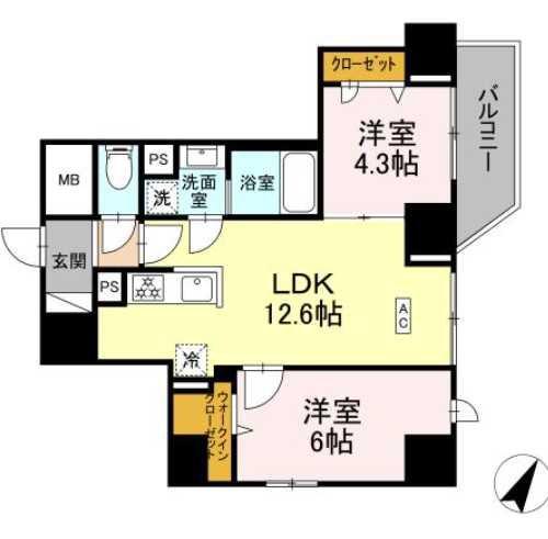 ケーエイチエムビル(2LDK/3階)の間取り写真
