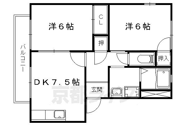 ビューテラス山科(2DK/1階)の間取り写真