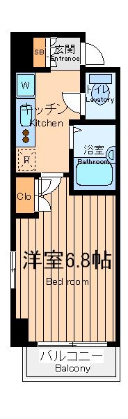 ヴェローナ府中ルッソ(1K/9階)の間取り写真