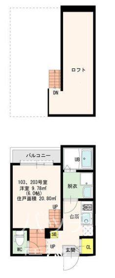 GARDENアズサ(1K/1階)の間取り写真