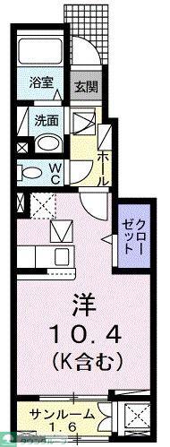 フラーゼ(ワンルーム/1階)の間取り写真