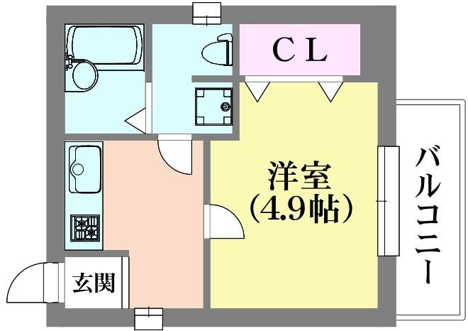 テスラ長田(1K/3階)の間取り写真