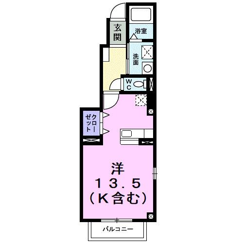 メゾンアンソレイエS(ワンルーム/1階)の間取り写真