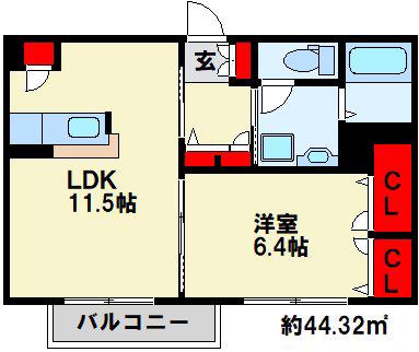 イル・ヴィアーレII(1LDK/1階)の間取り写真