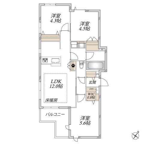 シャンテイル幡ヶ谷(3LDK/2階)の間取り写真