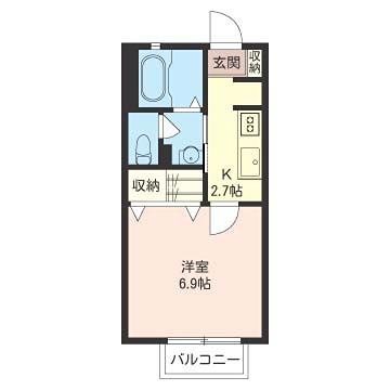 レジデンシァル旭 II(1K/2階)の間取り写真
