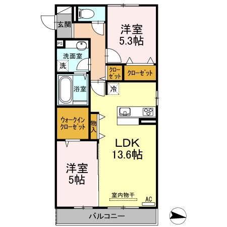シエルーカルム(2LDK/2階)の間取り写真