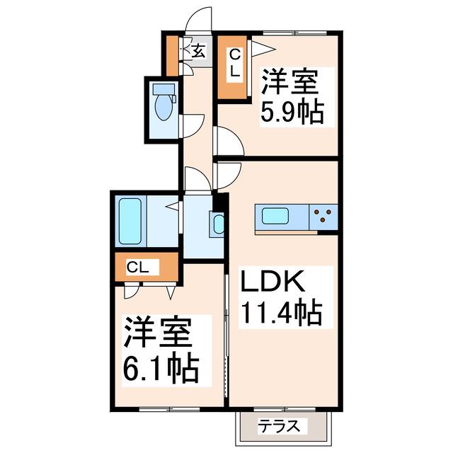 コンパウンドファイブ(2LDK/1階)の間取り写真