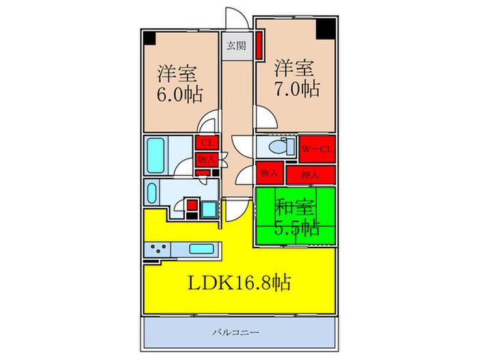 ライオンズ南千里佐竹台グランハートスカイヴ(3LDK/5階)の間取り写真