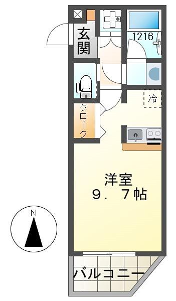 アンプルール(ワンルーム/2階)の間取り写真