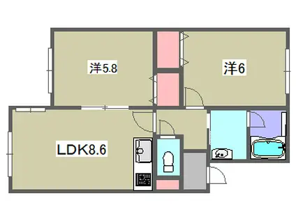 KOUハイムII(2DK/1階)の間取り写真