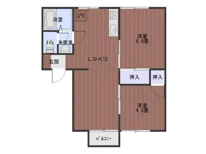 きらめきハウス小野小町2番館(2LDK/2階)の間取り写真