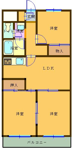三田メゾン・デ・フルール(3LDK/2階)の間取り写真