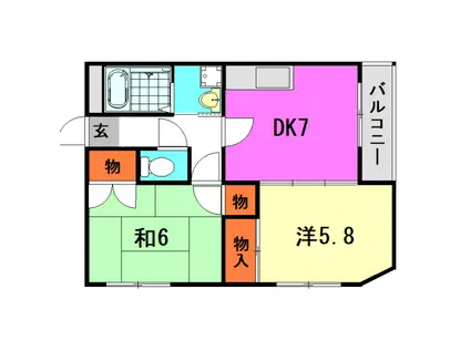 エスペランサー(2DK/2階)の間取り写真