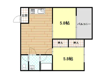 ドミールサニー笠舞(2LDK/5階)の間取り写真