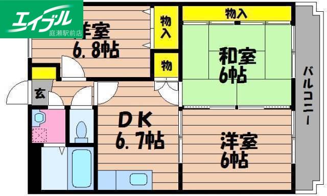 ブライトコートI(3DK/2階)の間取り写真