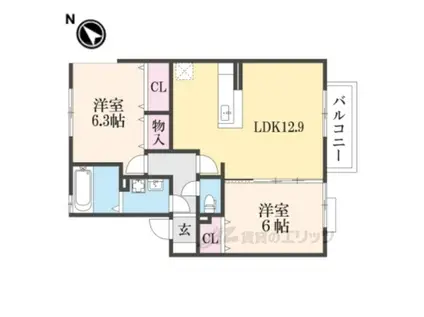 コンフォール・ヴィラ D棟(2LDK/2階)の間取り写真