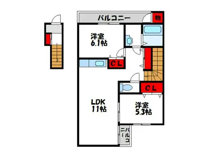 ヴィ・オーレ手光(2LDK/2階)の間取り写真