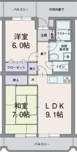 グランデフローラ(2LDK/3階)の間取り写真