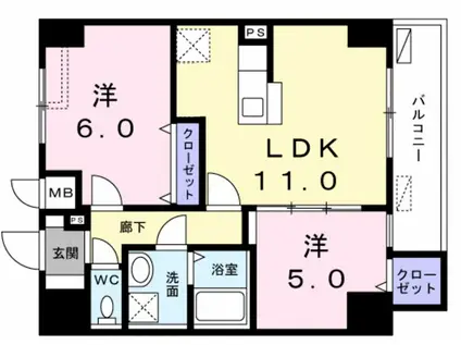 レジデンス桜樺(2LDK/2階)の間取り写真