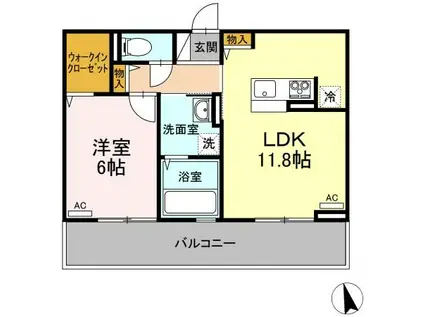 セレーノ南田宮(1LDK/2階)の間取り写真