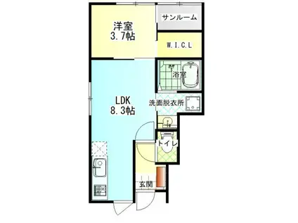 モンテローザ A棟(1LDK/1階)の間取り写真