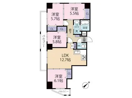 ル・シエル(4LDK/7階)の間取り写真
