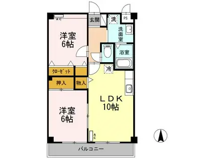 マンション紫雲 A(2LDK/3階)の間取り写真