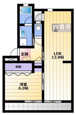 カクサン可美タウンA(1LDK/3階)の間取り写真