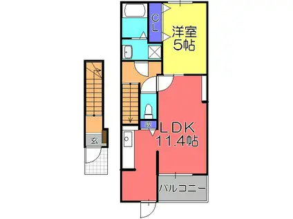 CREVIA(1LDK/2階)の間取り写真
