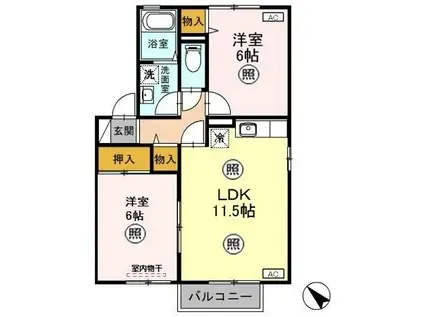 ドエル福島B(2LDK/2階)の間取り写真