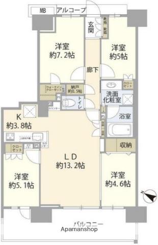 エアヒルズ藤沢(4LDK/10階)の間取り写真