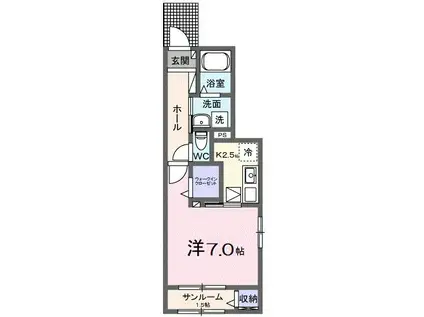 ヴェルデ(1K/1階)の間取り写真