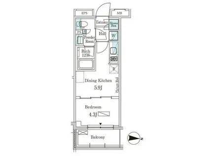 パークアクシス本所・親水公園(1DK/9階)の間取り写真