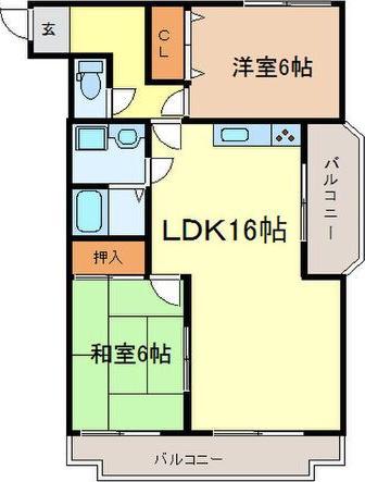 セントラル宮本(2LDK/2階)の間取り写真