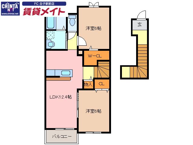 セレーノ・スパッツィオIIA(2LDK/2階)の間取り写真