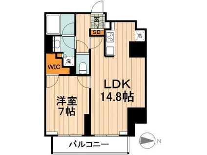 プライムメゾン市谷山伏町(1LDK/4階)の間取り写真