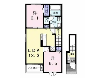 ベルミラA(2LDK/2階)の間取り写真