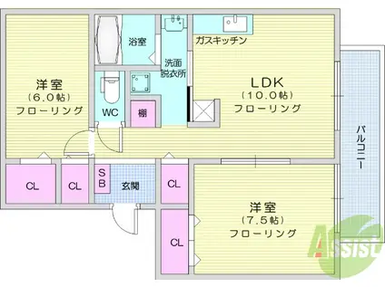 アズイズB(2LDK/1階)の間取り写真