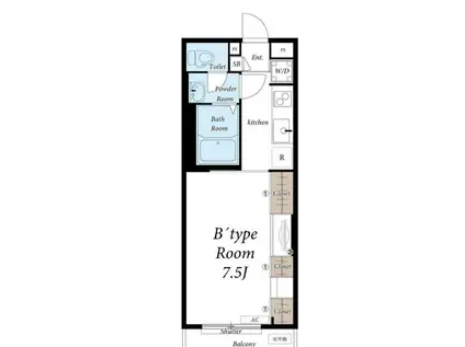 リブリ・パークリビング暁(1K/1階)の間取り写真