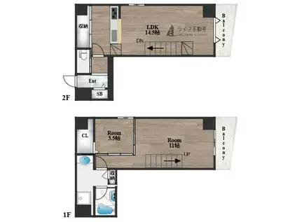 プレミアム長瀬(2LDK/9階)の間取り写真