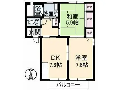 メゾンひまわりA棟(2DK/1階)の間取り写真