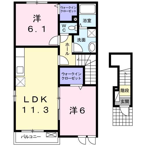 ウエストインA(2LDK/2階)の間取り写真